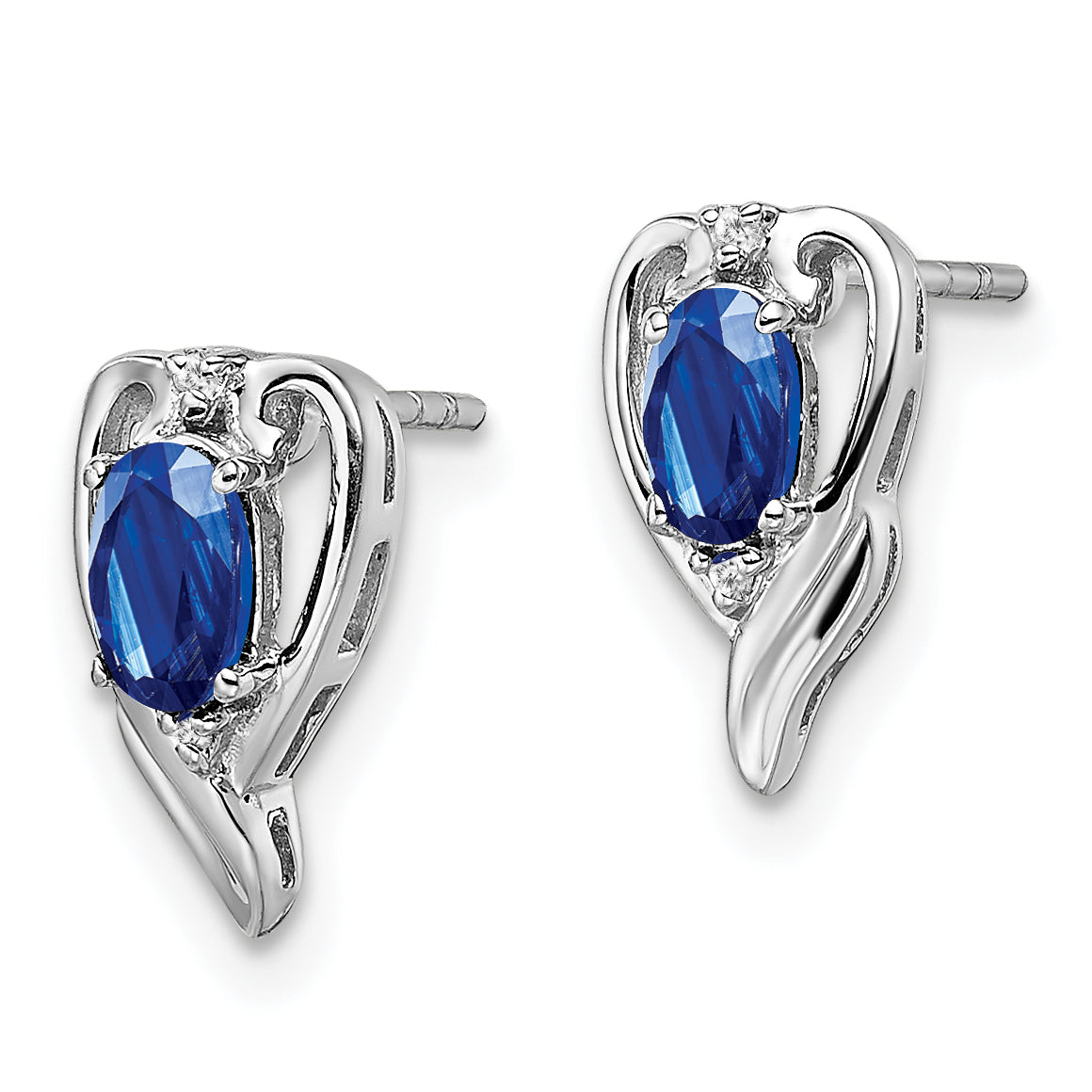 Sterling Silver Rhodium Plated Diamond & Sapphire Post Earrings Secondary image