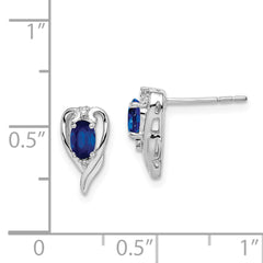 Sterling Silver Rhodium Plated Diamond & Sapphire Post Earrings