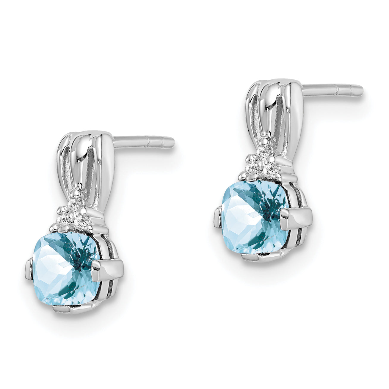 Sterling Silver Rhodium Plated Dia. Aquamarine Round Post Earrings Secondary image