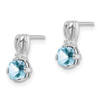 Sterling Silver Rhodium Plated Dia. Aquamarine Round Post Earrings