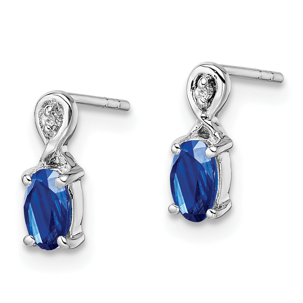 Sterling Silver Rhodium Plated Diamond & Sapphire Oval Post Earrings Secondary image