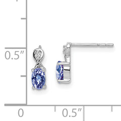 Sterling Silver Rhodium Plated Diamond & Tanzanite Oval Post Earrings