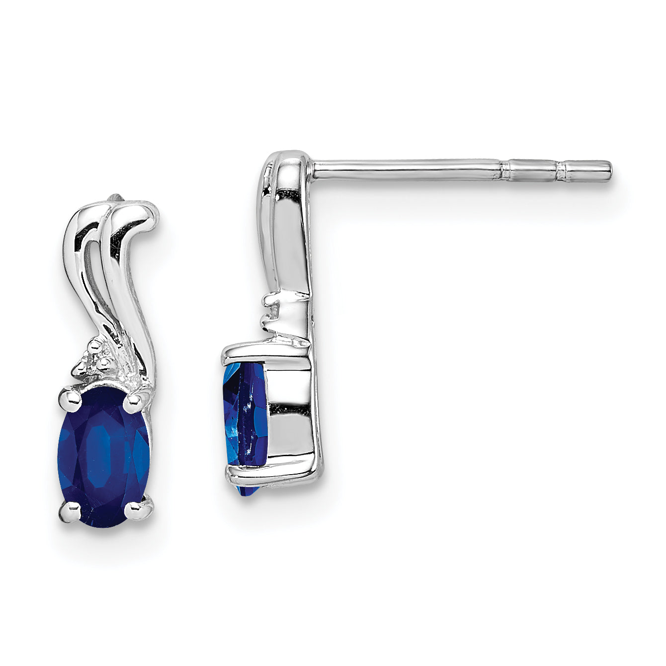Sterling Silver Rhodium Plated Diamond & Sapphire Oval Post Earrings Main image