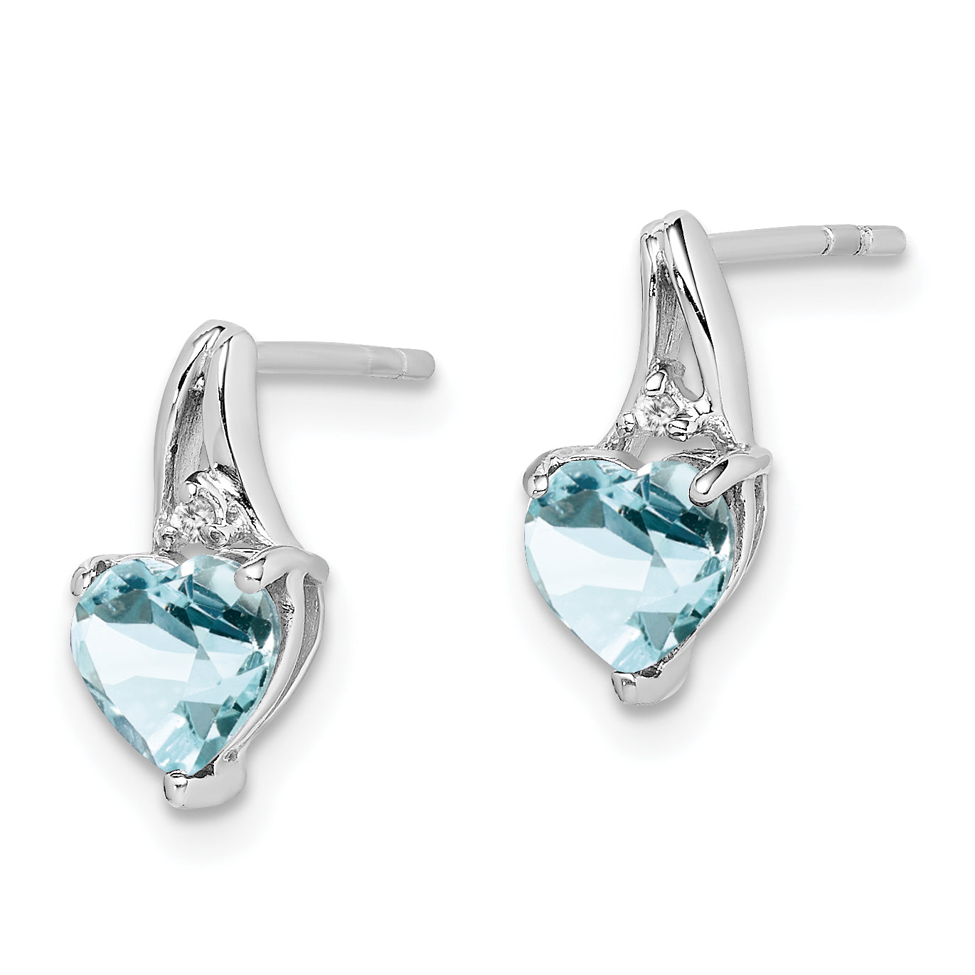 Sterling Silver Rhodium Plated Dia. Aquamarine Heart Post Earrings Secondary image