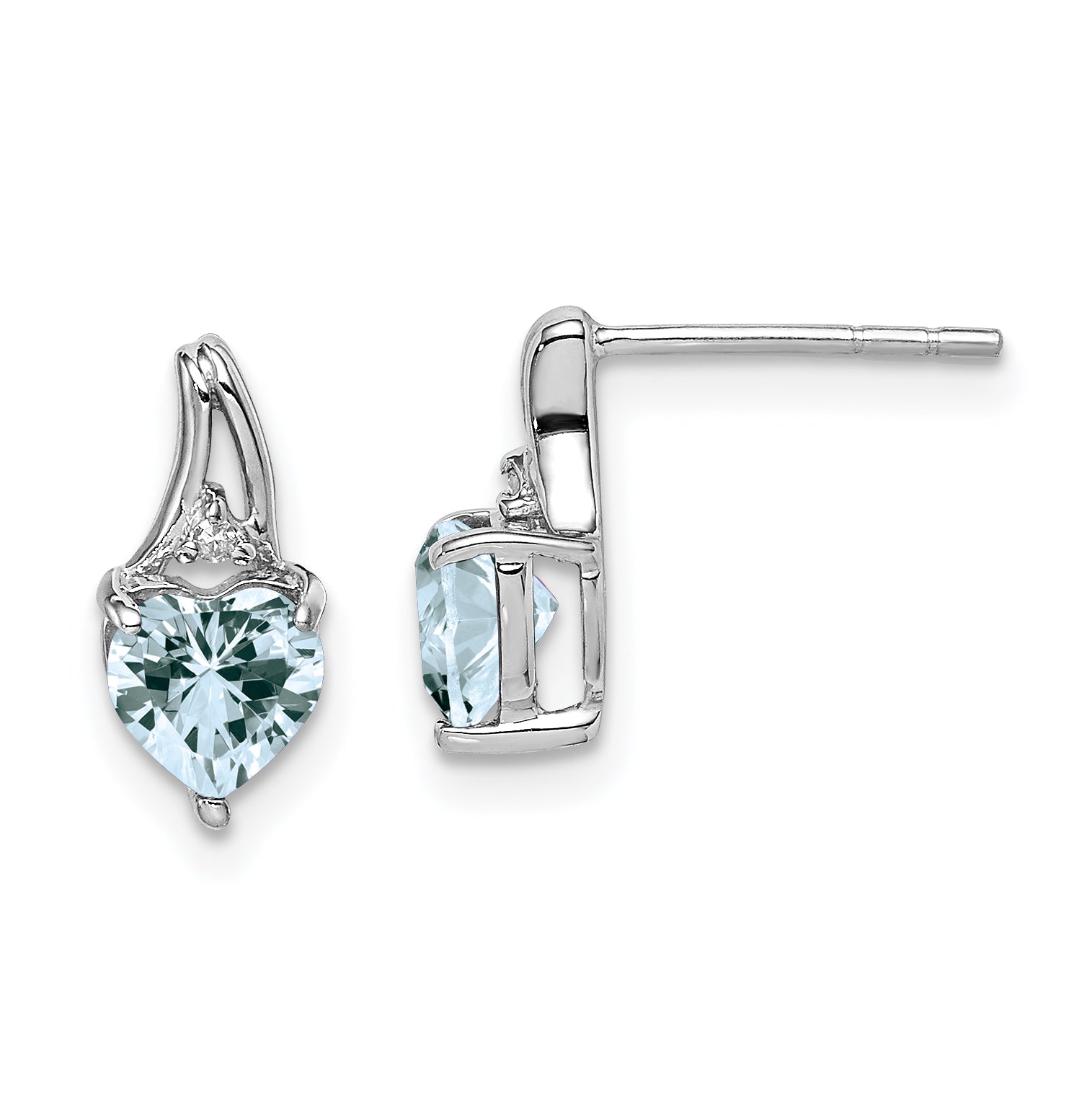 Sterling Silver Rhodium Plated Dia. Aquamarine Heart Post Earrings Main image