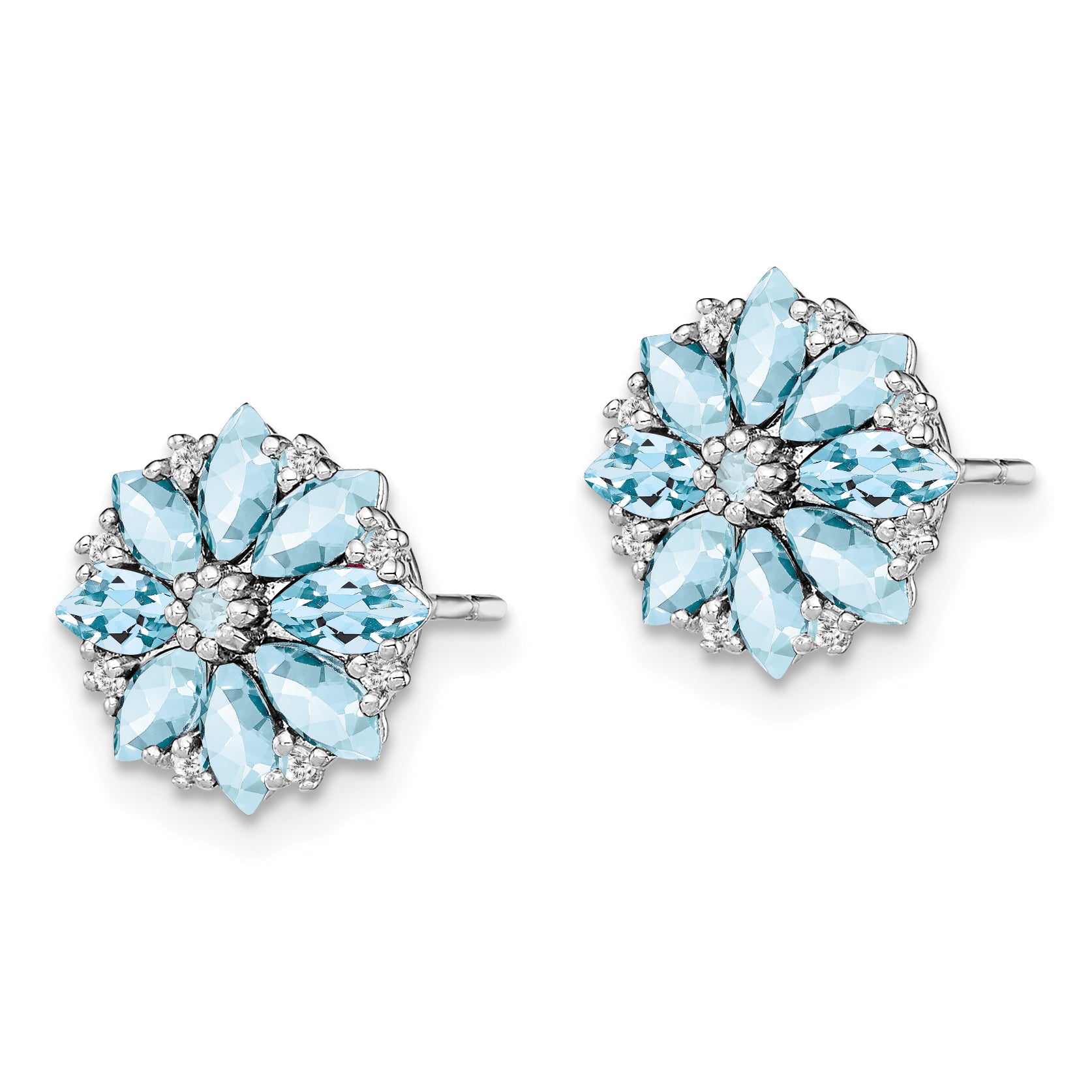 Sterling Silver Rhodium-plated Diamond & Aquamarine Earrings Secondary image