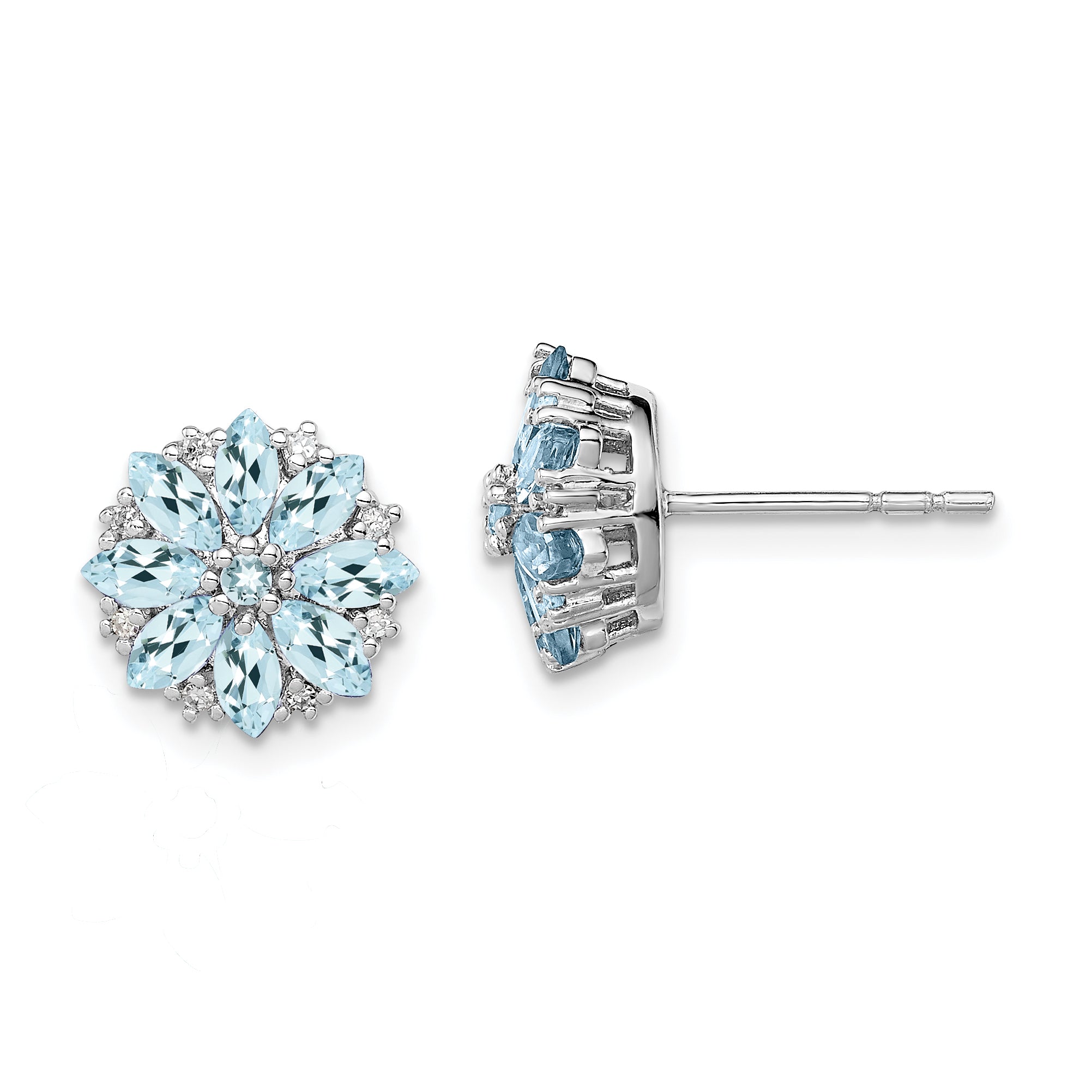 Sterling Silver Rhodium-plated Diamond & Aquamarine Earrings Main image