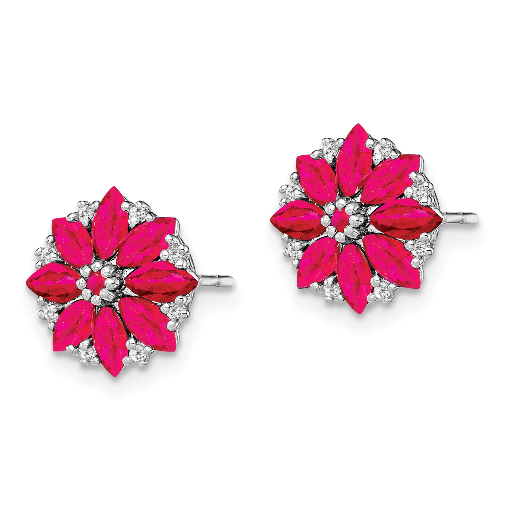 Sterling Silver Rhodium-plated Diamond & Ruby Earrings Secondary image