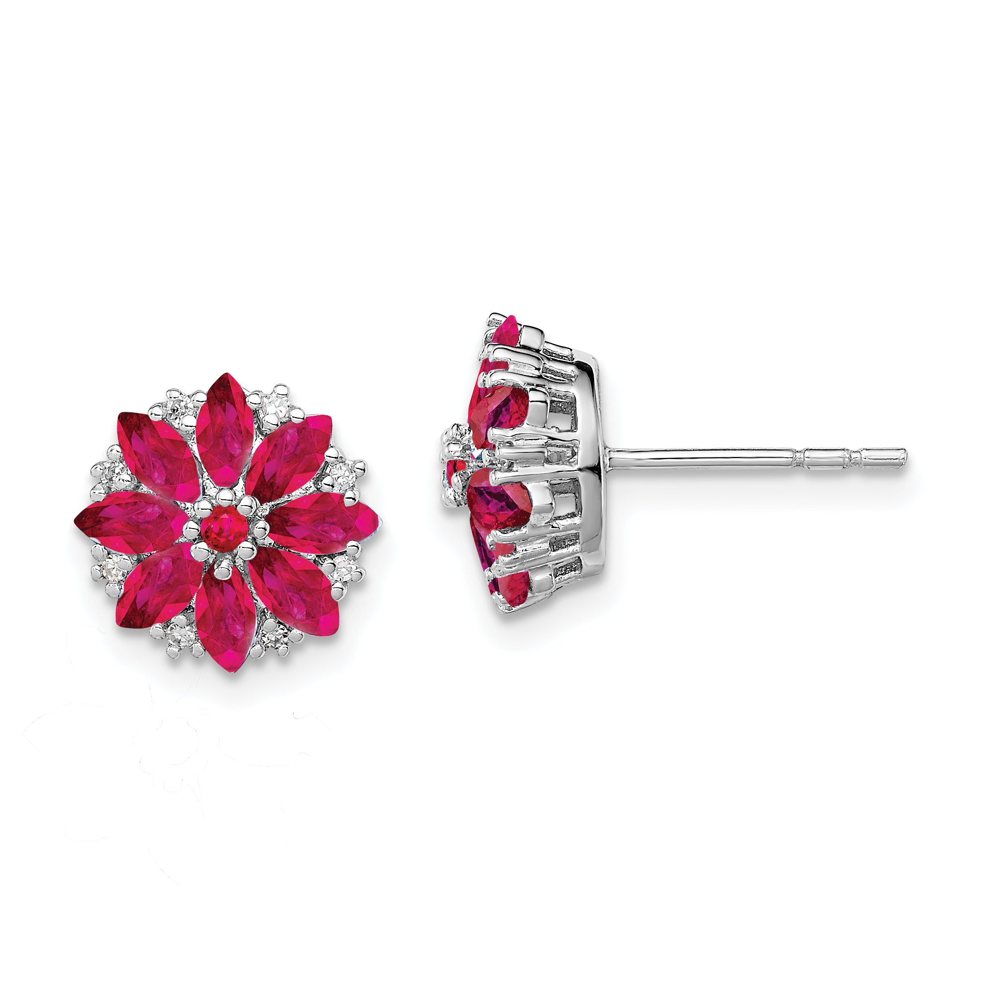 Sterling Silver Rhodium-plated Diamond & Ruby Earrings Main image