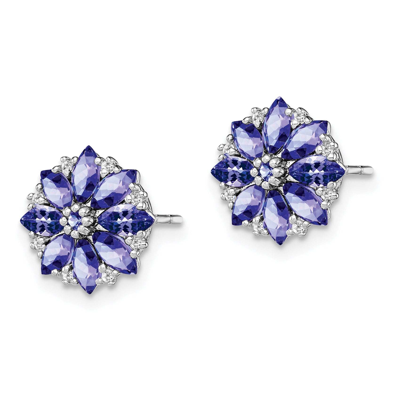 Sterling Silver Rhodium Plated Diamond & Tanzanite Post Earrings Secondary image