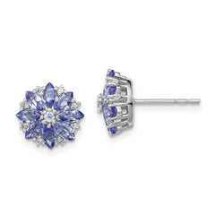 Sterling Silver Rhodium Plated Diamond & Tanzanite Post Earrings