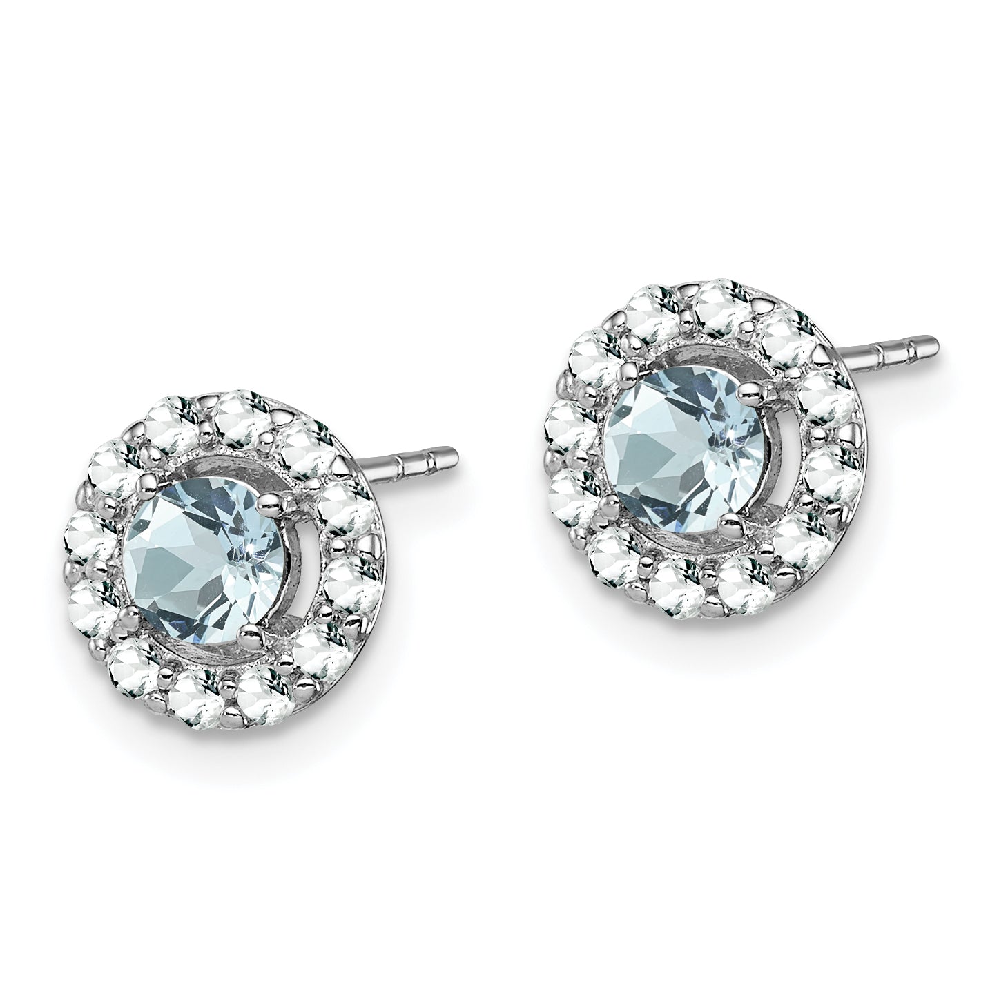 Sterling Silver Rhodium Plated White Topaz & Aquamarine Earrings Secondary image