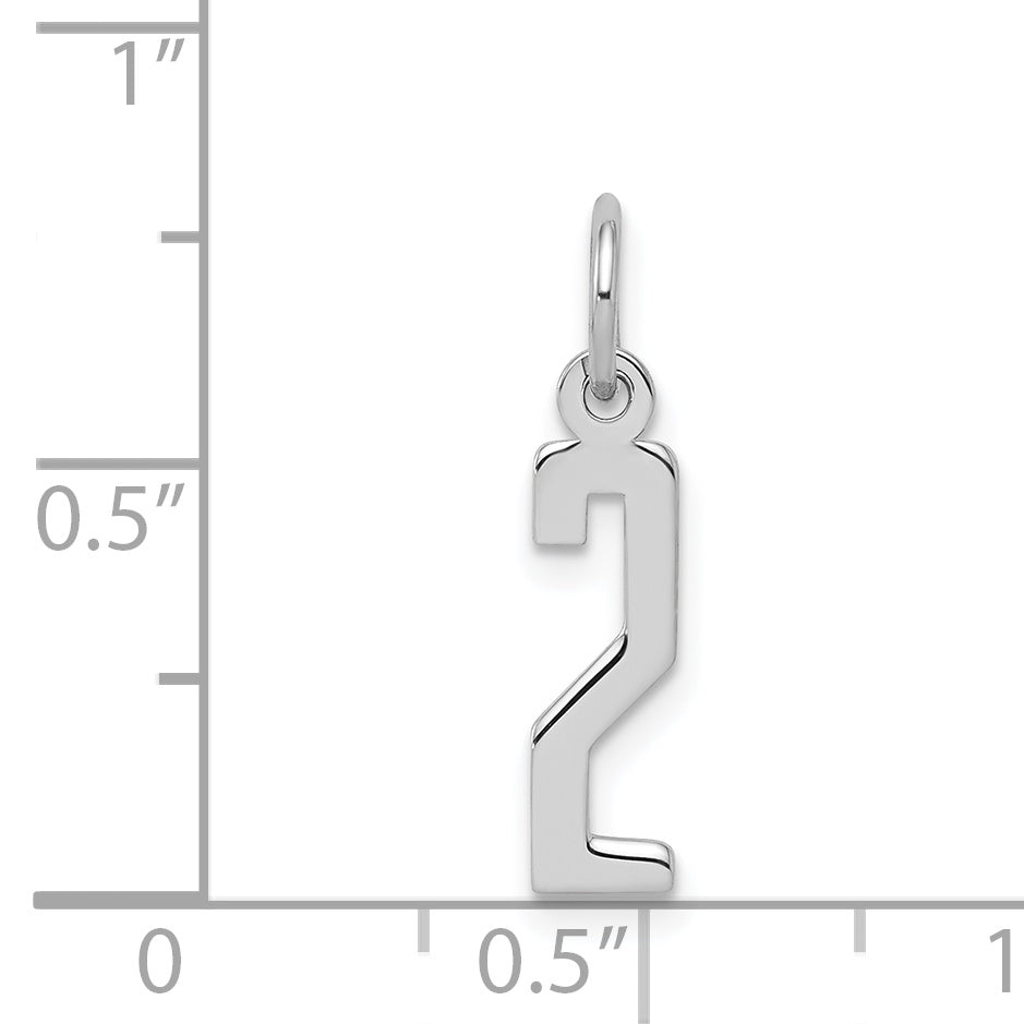 Sterling Silver/Rhodium-plated Elongated Polished Number 2 Charm