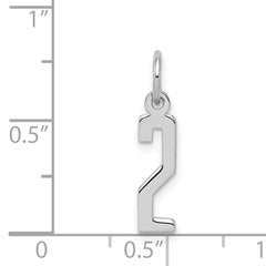 Sterling Silver/Rhodium-plated Elongated Polished Number 2 Charm