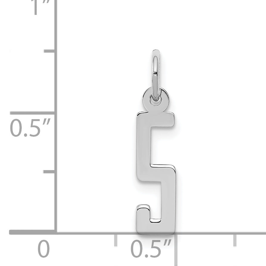 Sterling Silver/Rhodium-plated Elongated Polished Number 5 Charm