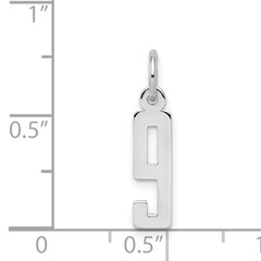 Sterling Silver/Rhodium-plated Elongated Polished Number 9 Charm