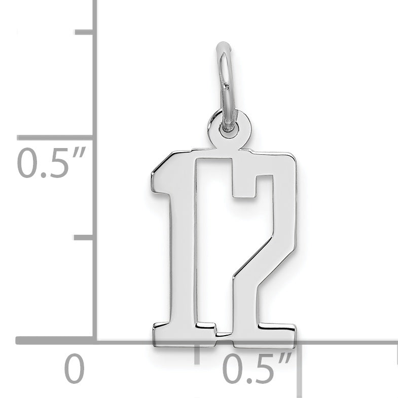 Sterling Silver/Rhodium-plated Elongated Number 12 Charm