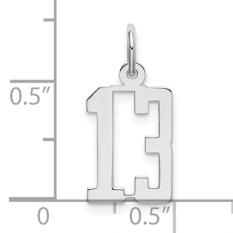 Sterling Silver/Rhodium-plated Elongated Number 13 Charm