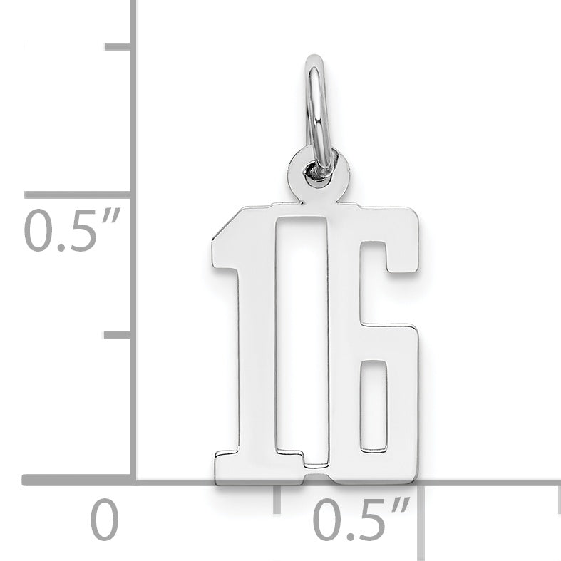Sterling Silver Rhodium-plated Small Elongated Pol Number 16 Charm