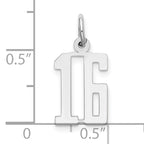 Sterling Silver Rhodium-plated Small Elongated Pol Number 16 Charm