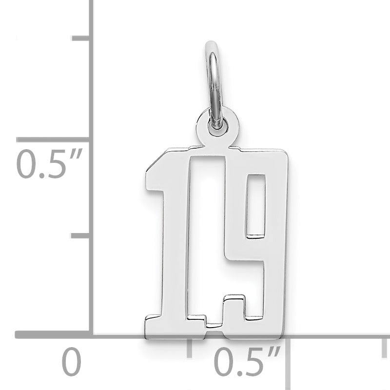 Sterling Silver Rhodium-plated Small Elongated Pol Number 19 Charm