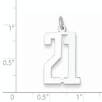 Sterling Silver/Rhodium-plated Elongated Number 21 Charm