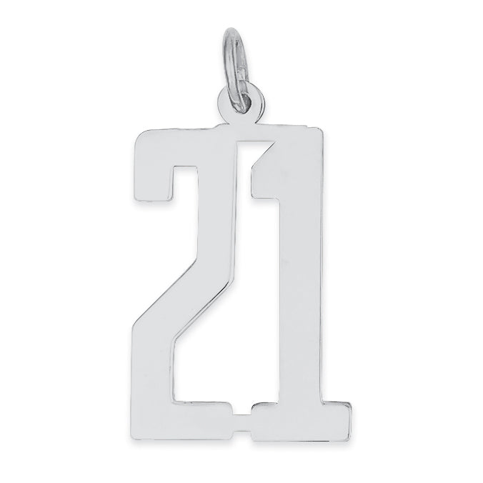 Sterling Silver/Rhodium-plated Elongated Number 21 Charm