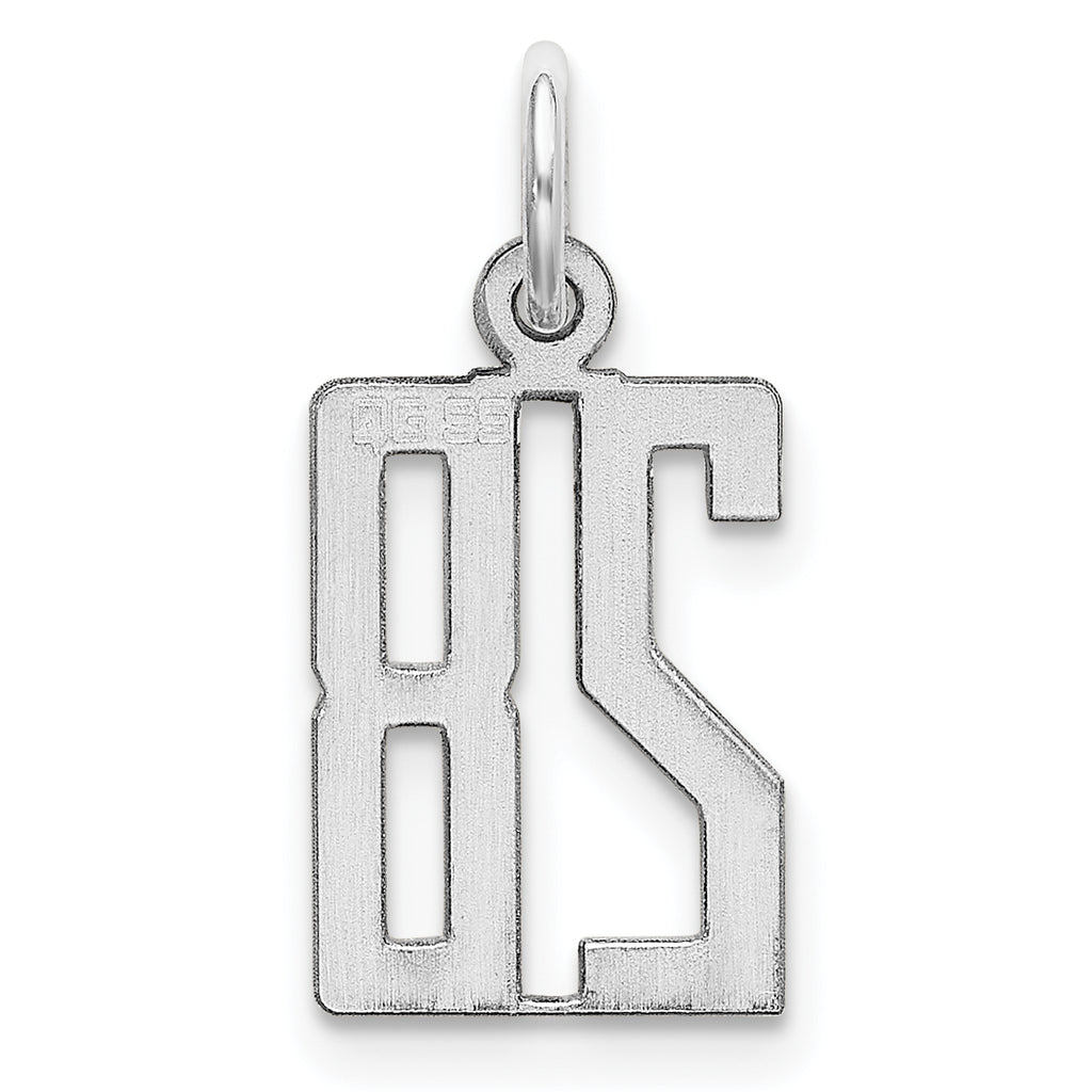 Sterling Silver Rhodium-plated Small Elongated Pol Number 28 Charm