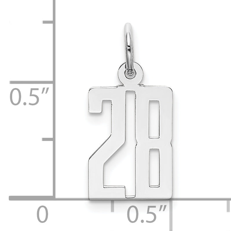 Sterling Silver Rhodium-plated Small Elongated Pol Number 28 Charm
