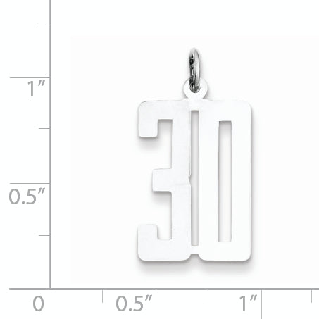 Sterling Silver Rhodium-plated Small Elongated Pol Number 30 Charm Secondary image
