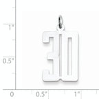 Sterling Silver Rhodium-plated Small Elongated Pol Number 30 Charm