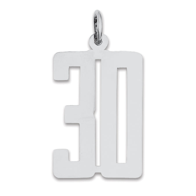 Sterling Silver/Rhodium-plated Elongated Number 30 Charm