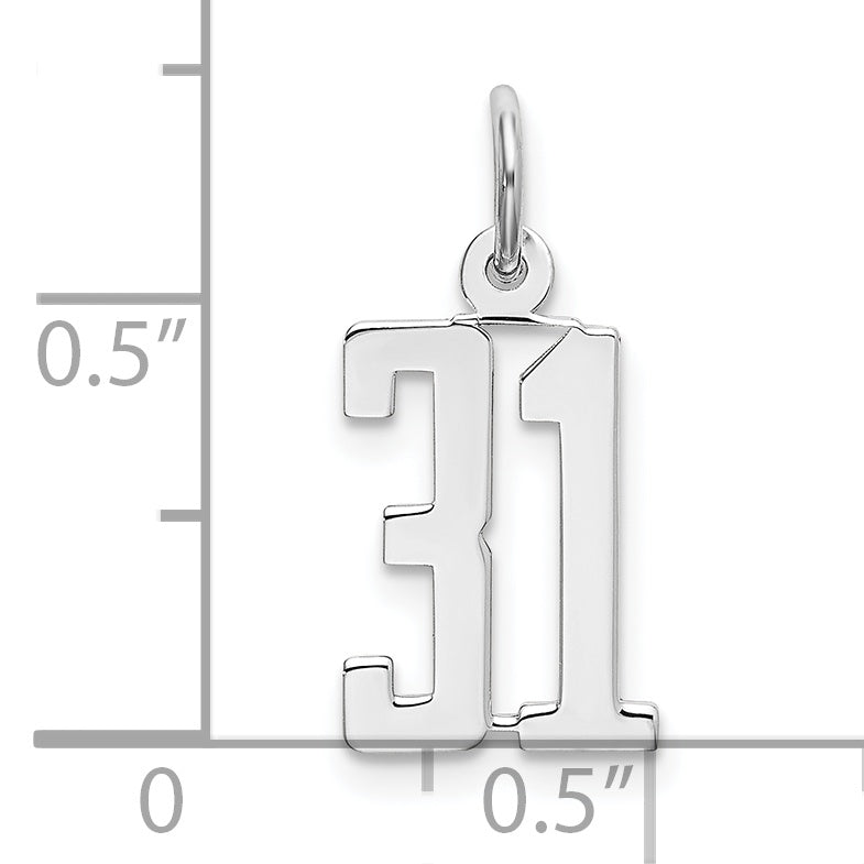 Sterling Silver Rhodium-plated Small Elongated Pol Number 31 Charm