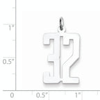 Sterling Silver Rhodium-plated Small Elongated Pol Number 32 Charm