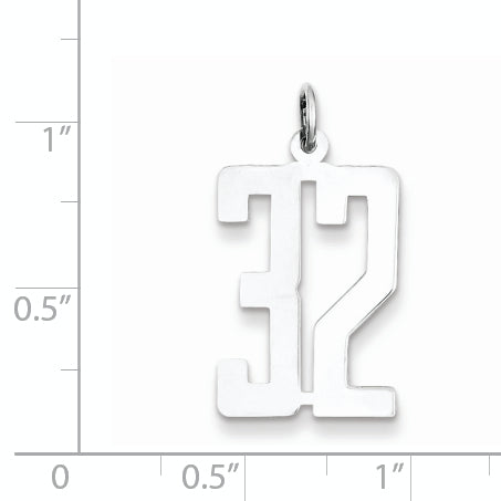 Sterling Silver Rhodium-plated Small Elongated Pol Number 32 Charm