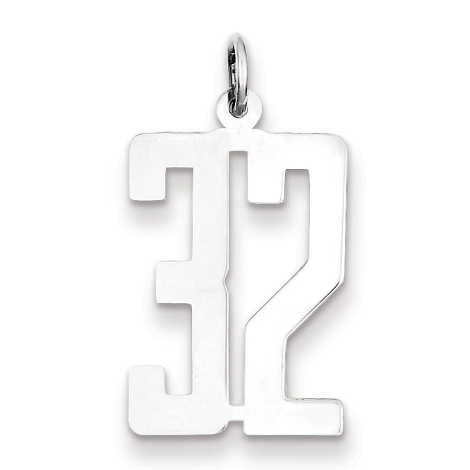 Sterling Silver/Rhodium-plated Elongated Number 32 Charm