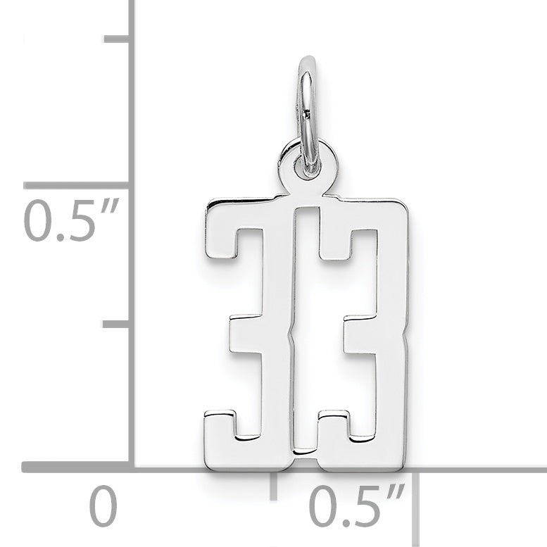 Sterling Silver Rhodium-plated Small Elongated Pol Number 33 Charm