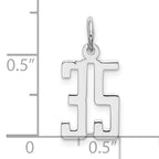 Sterling Silver Rhodium-plated Small Elongated Pol Number 35 Charm