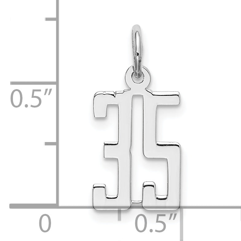 Sterling Silver Rhodium-plated Small Elongated Pol Number 35 Charm