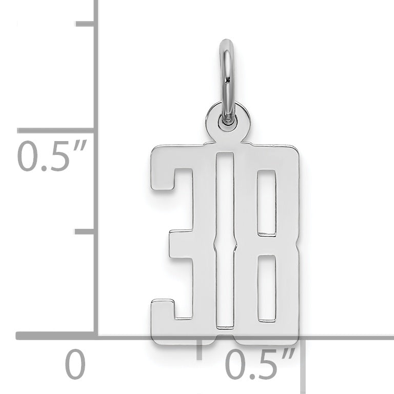 Sterling Silver Rhodium-plated Small Elongated Pol Number 38 Charm