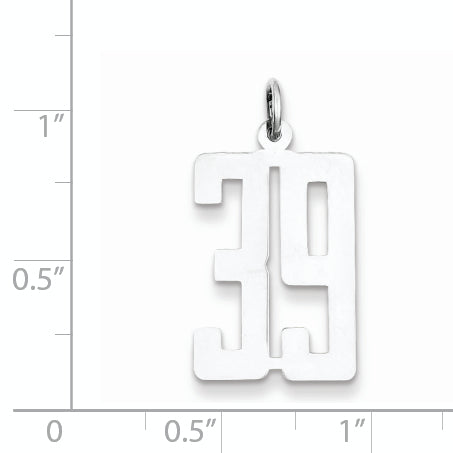 Sterling Silver Rhodium-plated Small Elongated Pol Number 39 Charm Secondary image