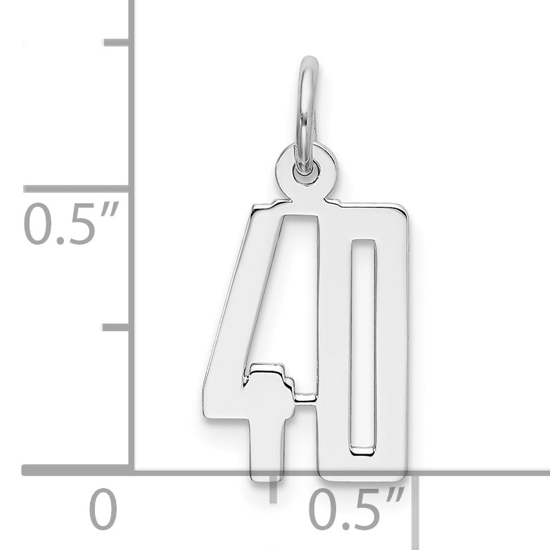 Sterling Silver Rhodium-plated Small Elongated Pol Number 40 Charm