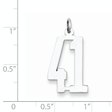Sterling Silver Rhodium-plated Small Elongated Pol Number 41 Charm Secondary image