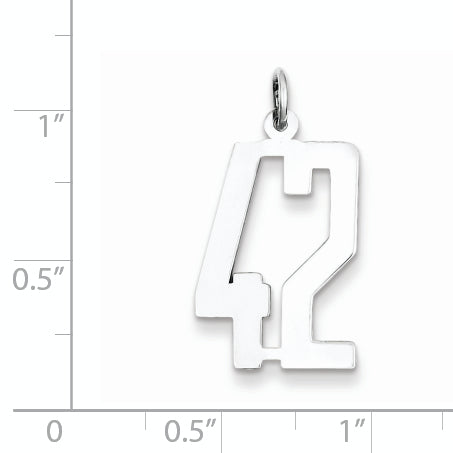 Sterling Silver Rhodium-plated Small Elongated Pol Number 42 Charm