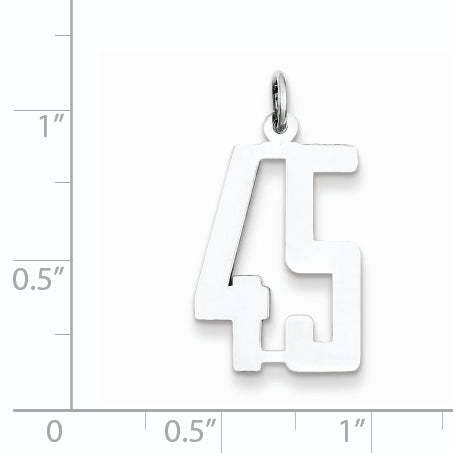 Sterling Silver Rhodium-plated Small Elongated Pol Number 45 Charm