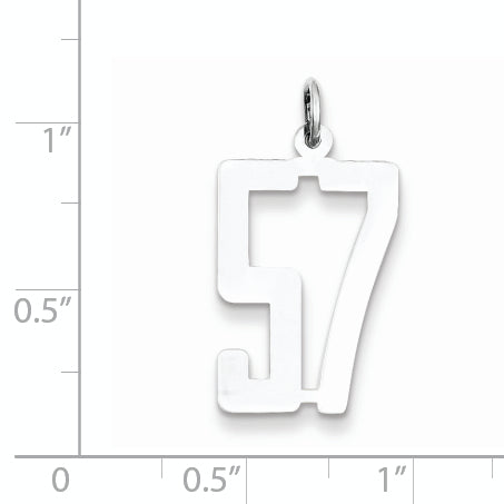 Sterling Silver Rhodium-plated Small Elongated Pol Number 57 Charm