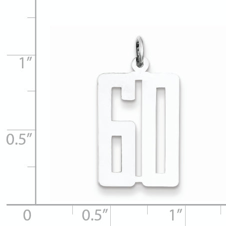 Sterling Silver Rhodium-plated Small Elongated Pol Number 60 Charm Secondary image