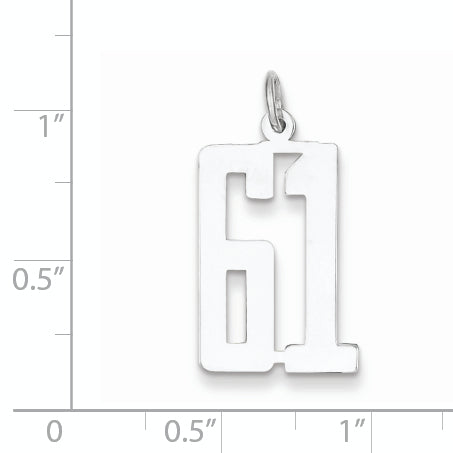 Sterling Silver Rhodium-plated Small Elongated Pol Number 61 Charm