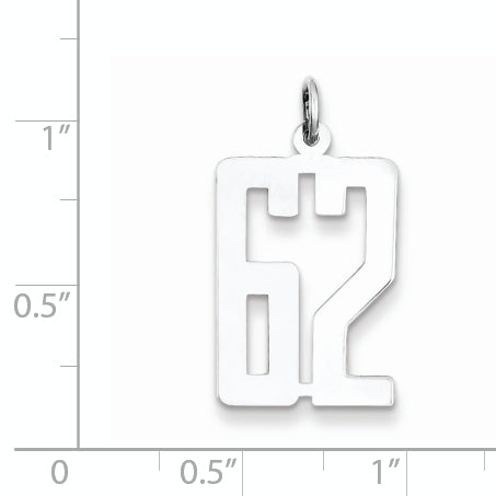 Sterling Silver Rhodium-plated Small Elongated Pol Number 62 Charm