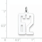 Sterling Silver Rhodium-plated Small Elongated Pol Number 62 Charm